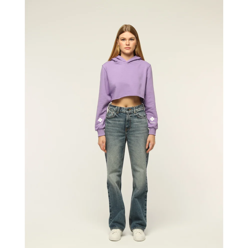 Monarq - Kabartmalı Bilek Baskılı Crop Top Sweatshirt