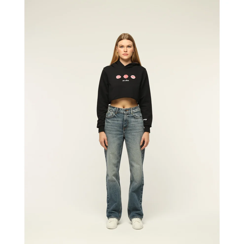 Monarq - Kabartma Baskılı Crop Top Sweatshirt