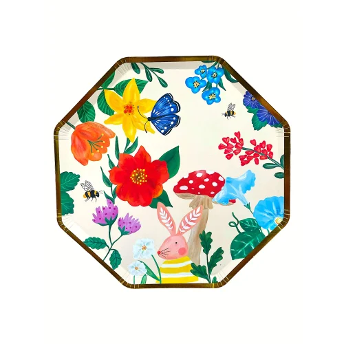 BalinMandalin - Floral Paper Plate, 8 In A Package, Foiled