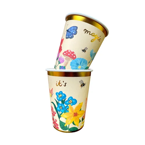 BalinMandalin - Floral Paper Cup, 8 In A Package, Foiled