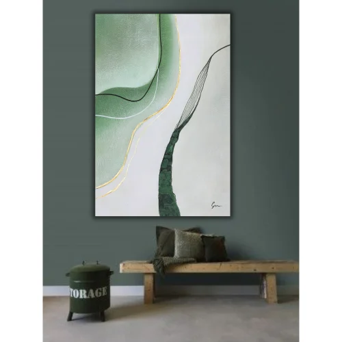 Home in Joy - Soyut Yeşil El Yapımı Yağlı Boya Tablo 74x105cm