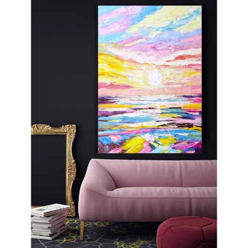 Home in Joy - Sunset Soyut El Yapımı Yağlı Boya Tablo 75x103cm
