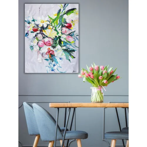 Home in Joy - Çiçek Buket El Yapımı Yağlı Boya Tablo 65x80cm