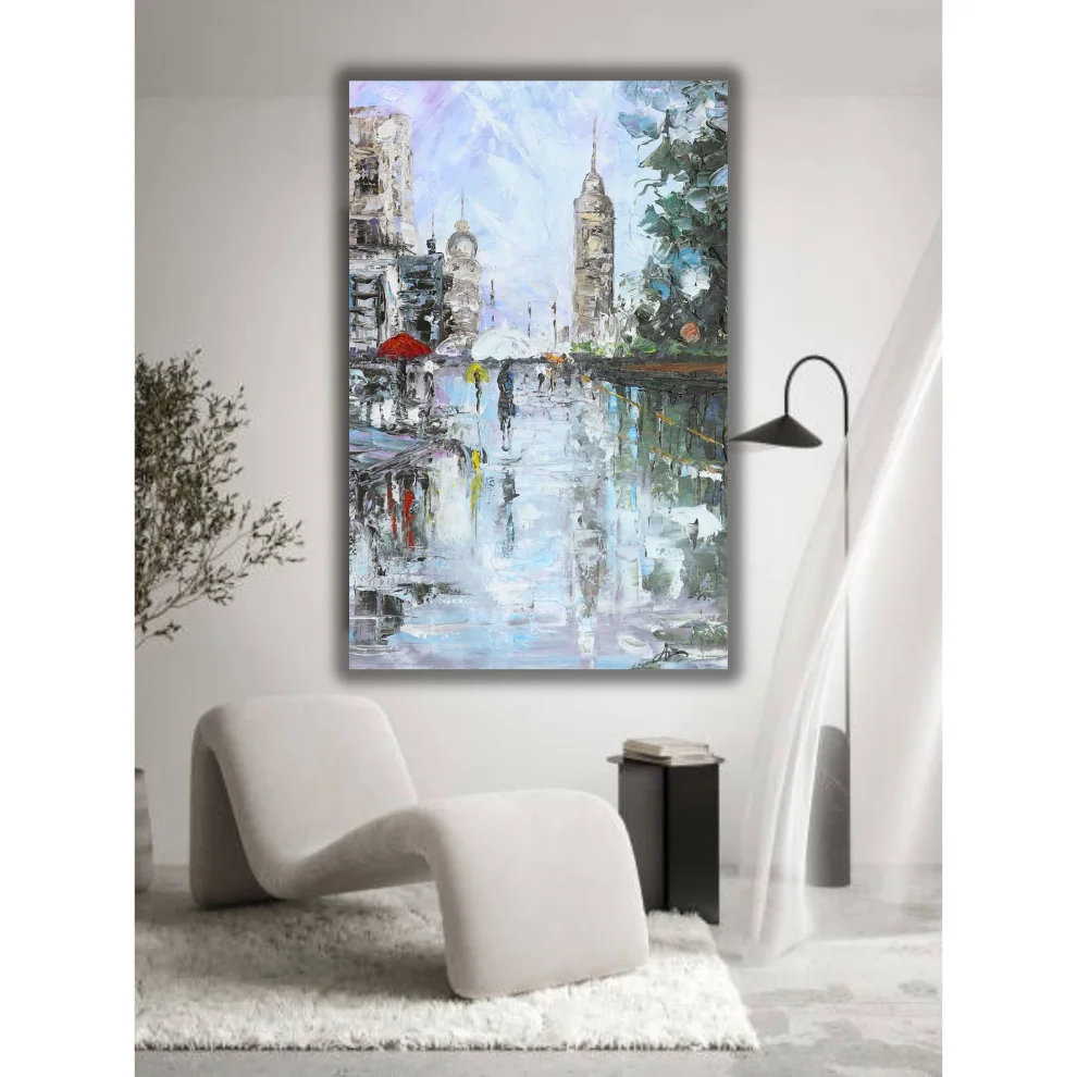 Home in Joy - Handmade Oil Painting 60x85cm City Abstract Modern
