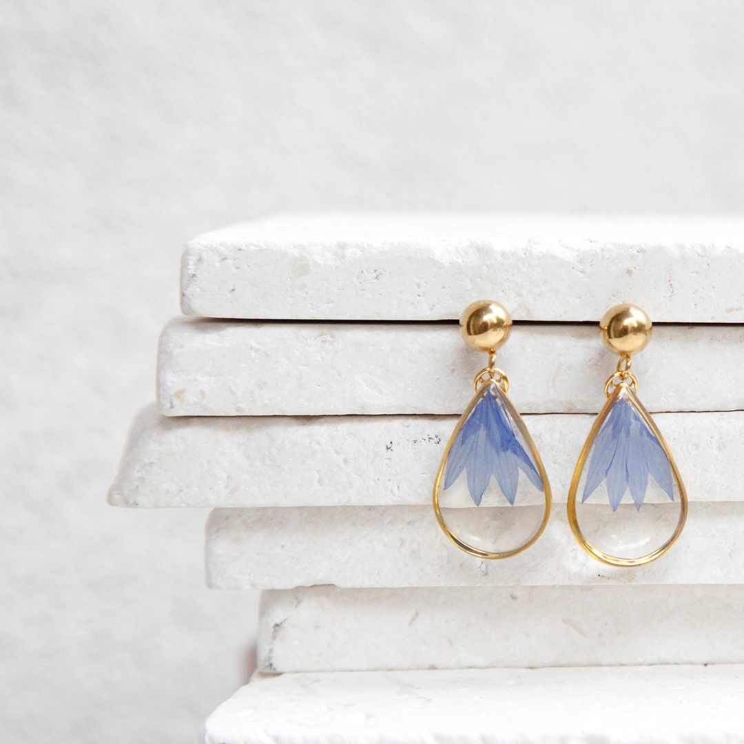 Cornflower - Clear Teardrop Dangle Earrings