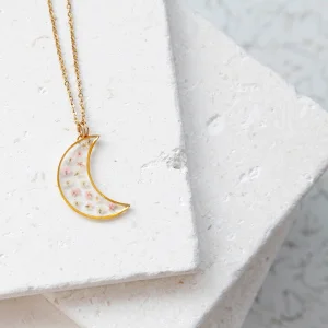 Queen Anne's Lace - Clear Crescent Moon Necklace
