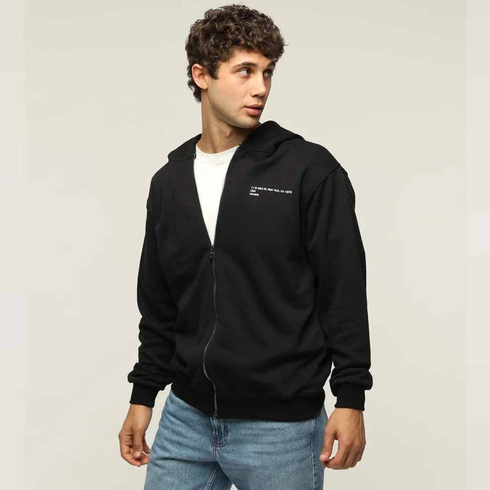 Monarq - Printed Zippered Hooded Men's Sweatshirt