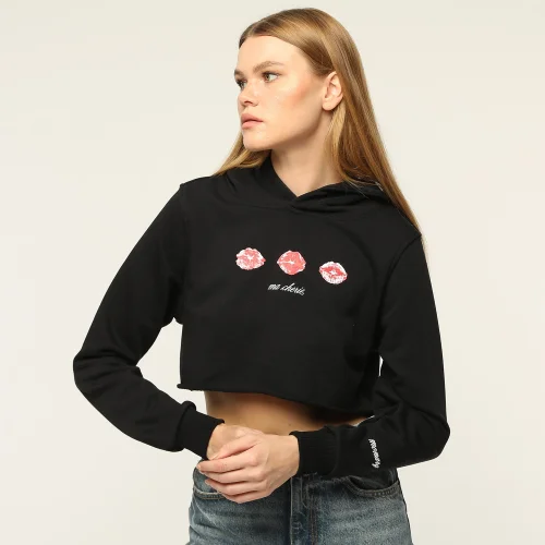 Monarq - Kabartma Baskılı Crop Top Sweatshirt