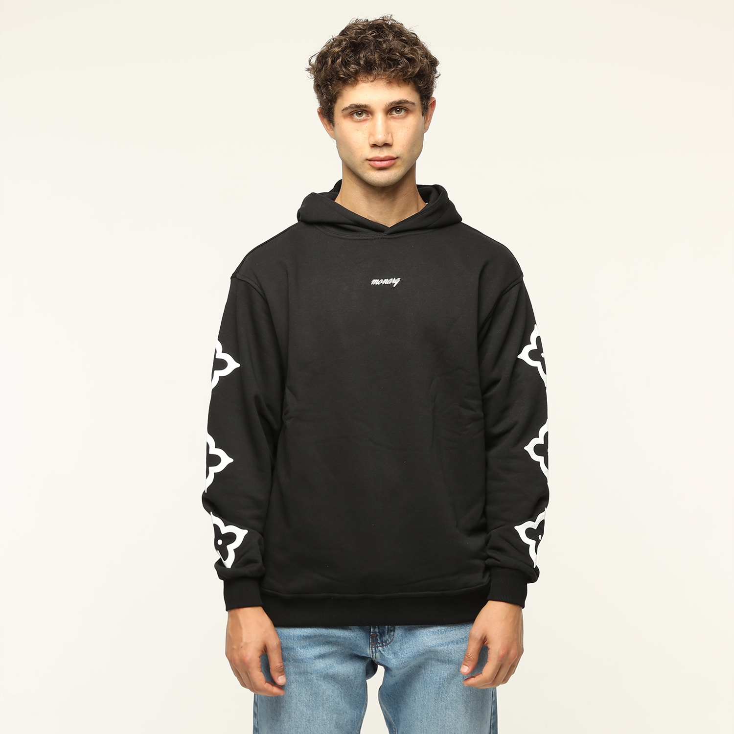 Kabartma Motifli Kapüşonlu Sweatshirt