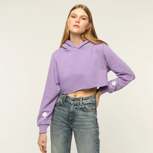 Monarq - Kabartmalı Bilek Baskılı Crop Top Sweatshirt