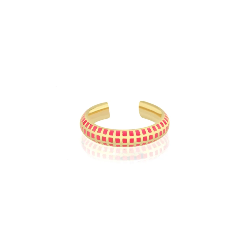 Pacal - 14k Gold Plated Sterling Silver Pink Enamel Ear Cuff