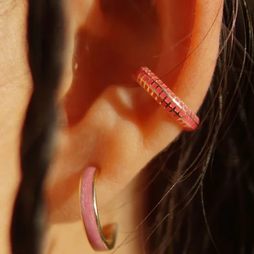 Pacal - Altın Kaplama Gümüş Pembe Ear Cuff Kıkırdak Küpesi