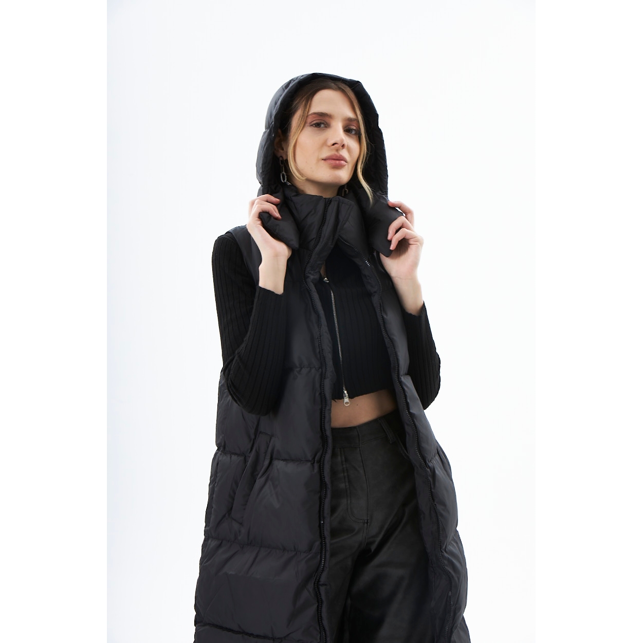 Evoq Nine - Hooded Maxi Puffer Vest Black M | hipicon
