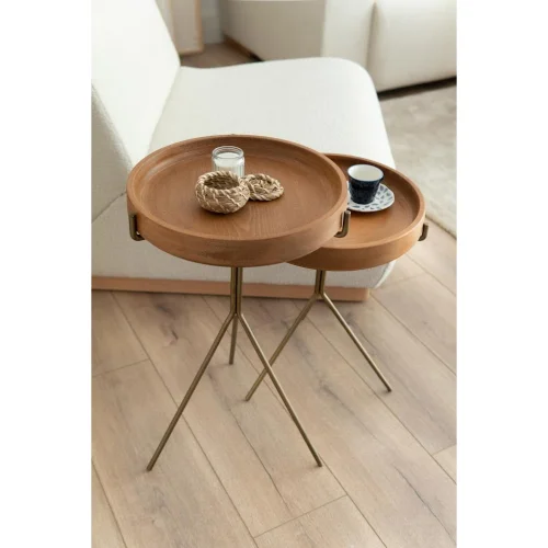 Mars Fabrika - Coffee Table Set With Metal Legs And Wooden Plate