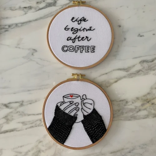 DEAR HOME - Set Of 2 Coffee Themed Embroidery Hoop Panels