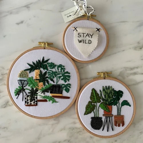 DEAR HOME - Set Of 3 Plant Themed Embroidery Hoop Panels