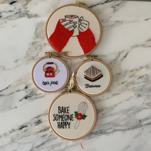 DEAR HOME - Set Of Four Kitchen Themed Embroidery Hoop Board