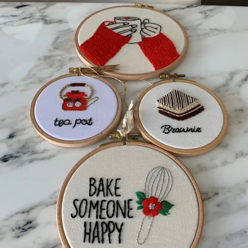 DEAR HOME - Set Of Four Kitchen Themed Embroidery Hoop Board