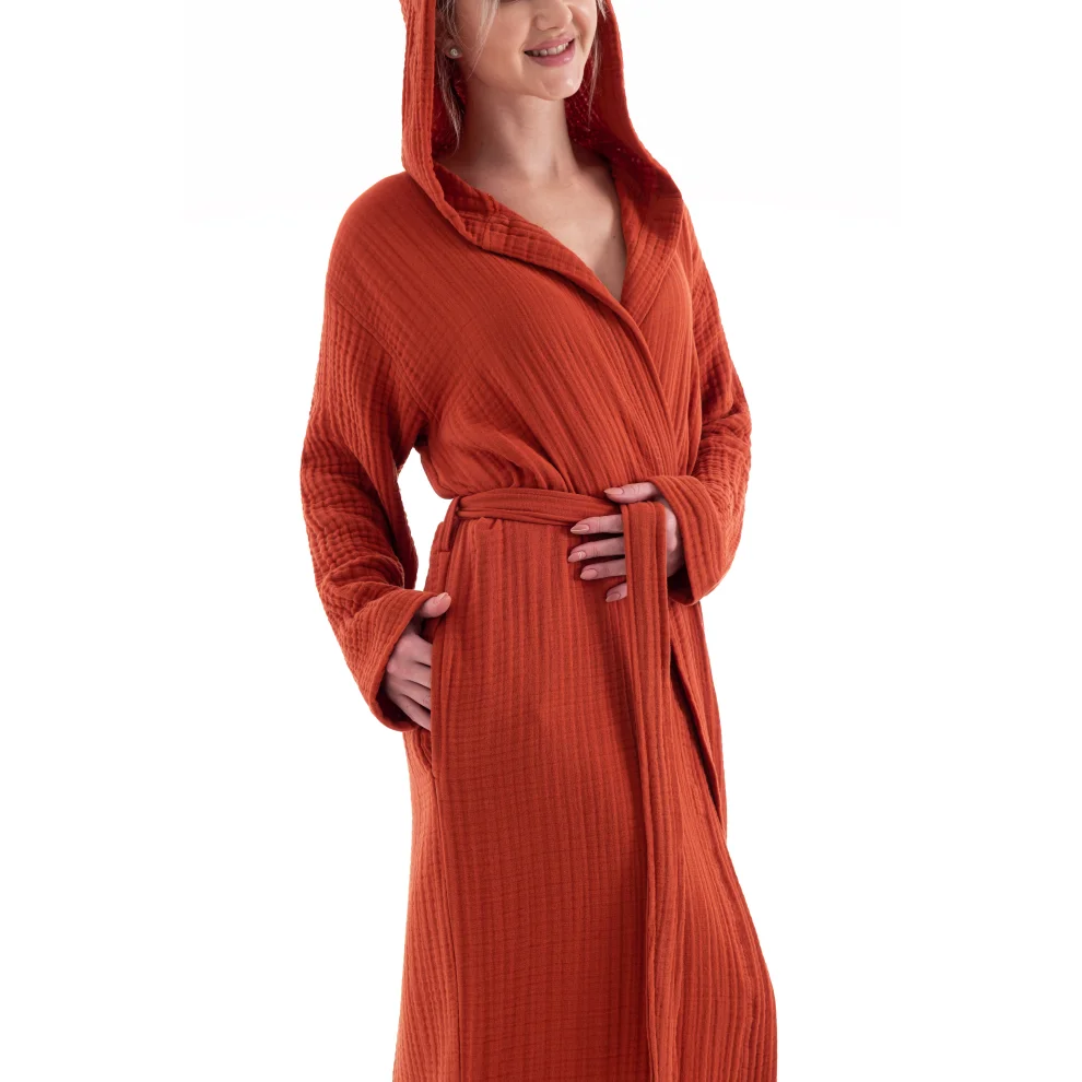 Denizli Concept - Unisex Hooded 4 Layer Muslin Bathrobe