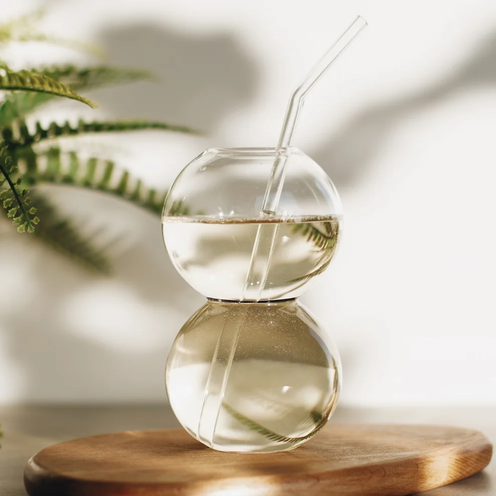 Beige - Bubble Straw Glass Cup
