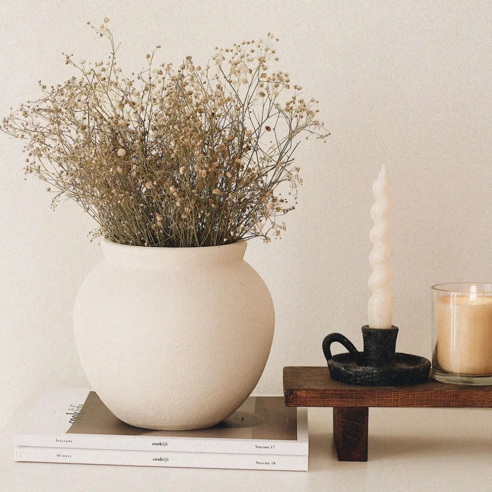 Beige - Textured Matte Decorative Ceramic Vase
