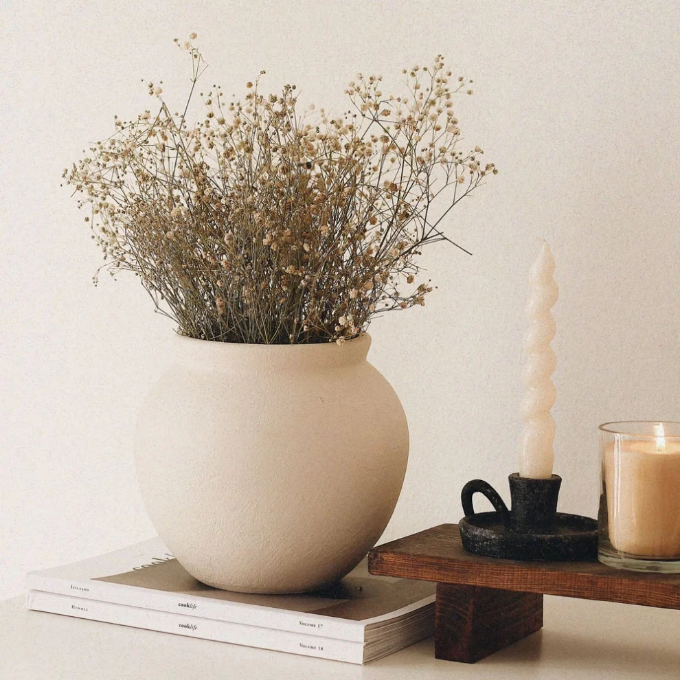 Beige - Textured Matte Decorative Ceramic Vase