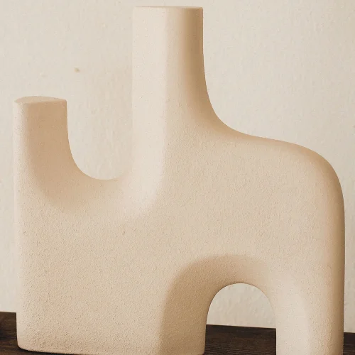 Beige - Form: Matte Textured Ceramic Decorative Object