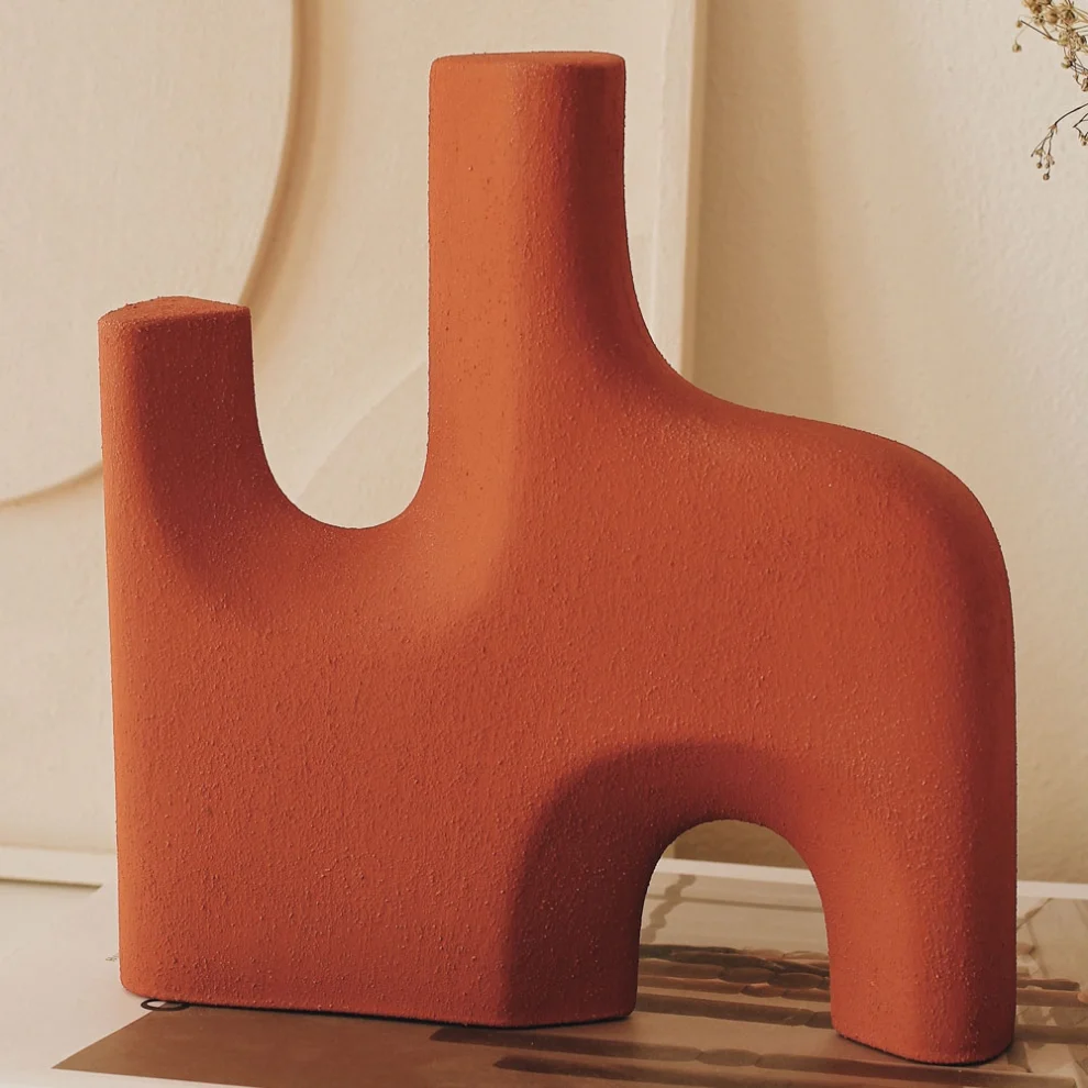 Beige - Form Terracotta Mat Dokulu Seramik Dekoratif Obje