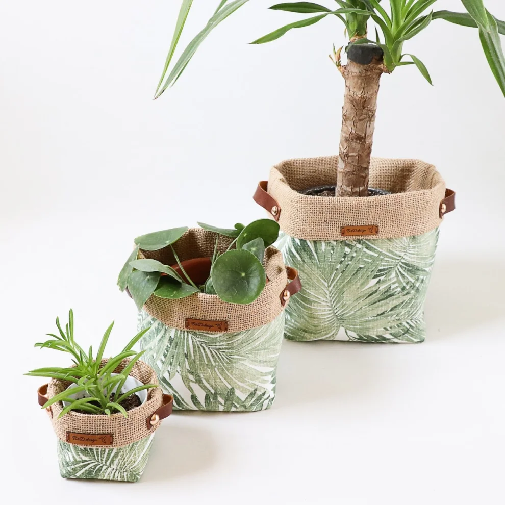 Bird Design - Palm Series 3-piece Fabric Organizer & Pot Cover Set