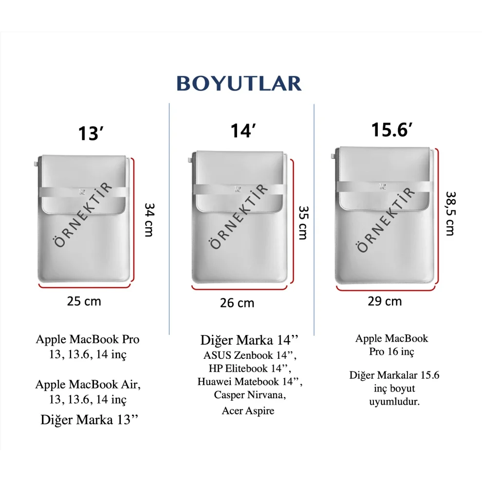 YOUC - Macbook Pro Air Su Geçirmez Laptop Kılıfı 13' 14' 15' Inç Notebook Vegan Suni Deri Çanta M2