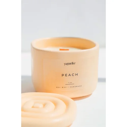Yugatelier - Peach Scented Concrete Jar Wood Wick Soy Candle
