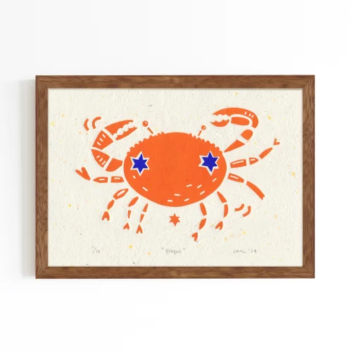 Çaçiçakaduz - Crab Limba Wood Framed Lino Print