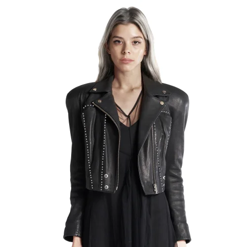 Fill In The Black - Chika Leather Jacket Rivet Detailed