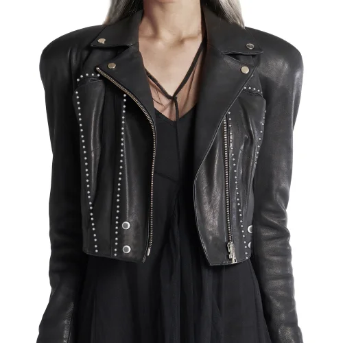 Fill In The Black - Chika Leather Jacket Rivet Detailed