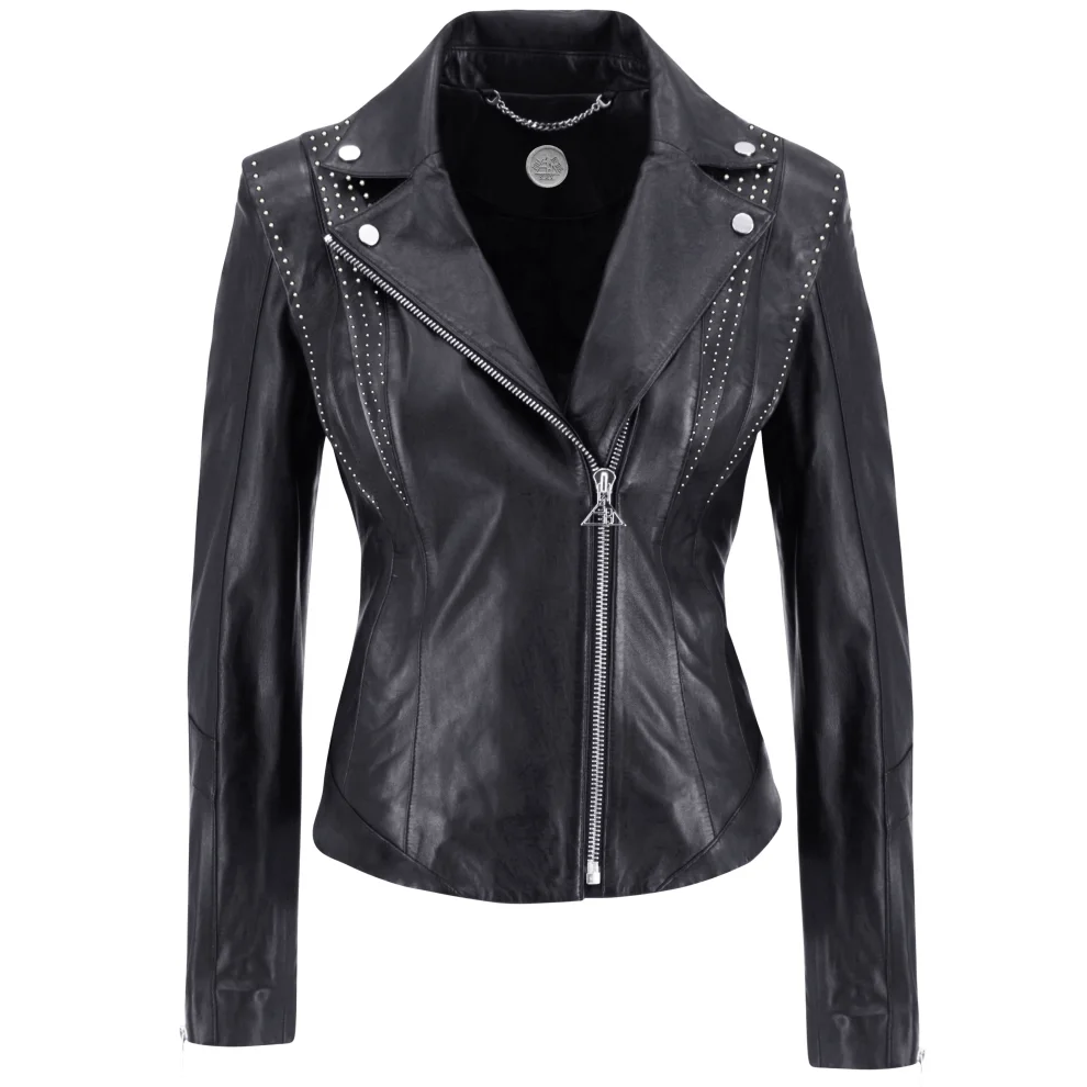 Fill In The Black - Cloud Rivet Detailed Leather Jacket