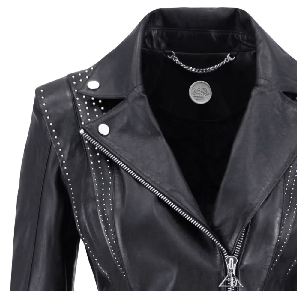 Fill In The Black - Cloud Rivet Detailed Leather Jacket