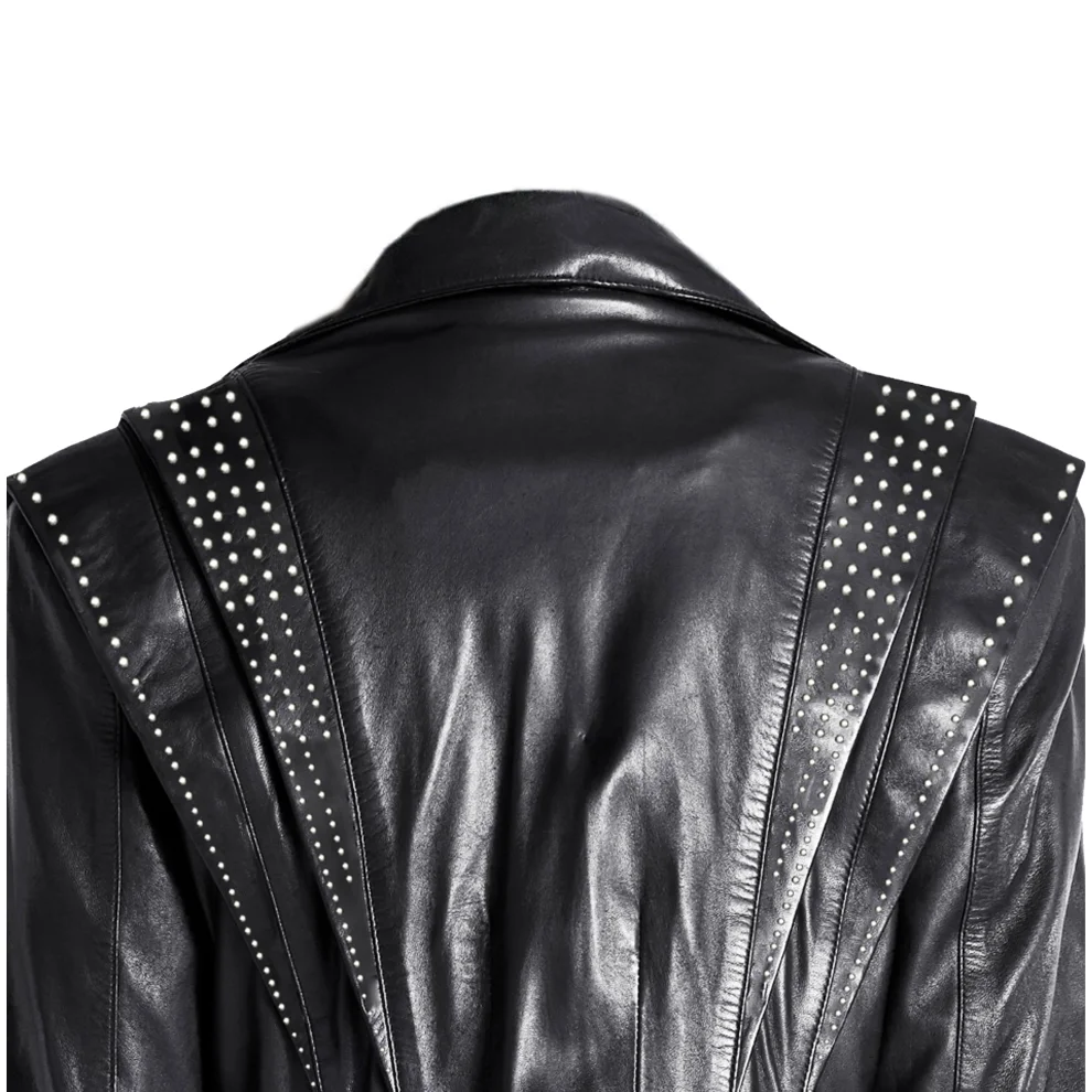 Fill In The Black - Cloud Rivet Detailed Leather Jacket