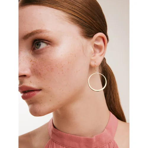 Orena Jewelry - 14k Solid Gold Dangle Circle Women's Earrings