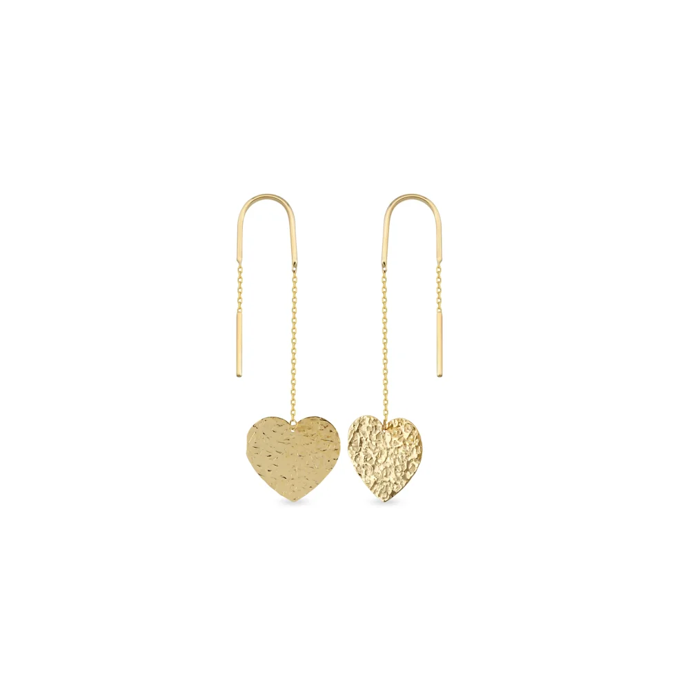 Orena Jewelry - 14k Solid Gold Dangle Heart Women's Earrings