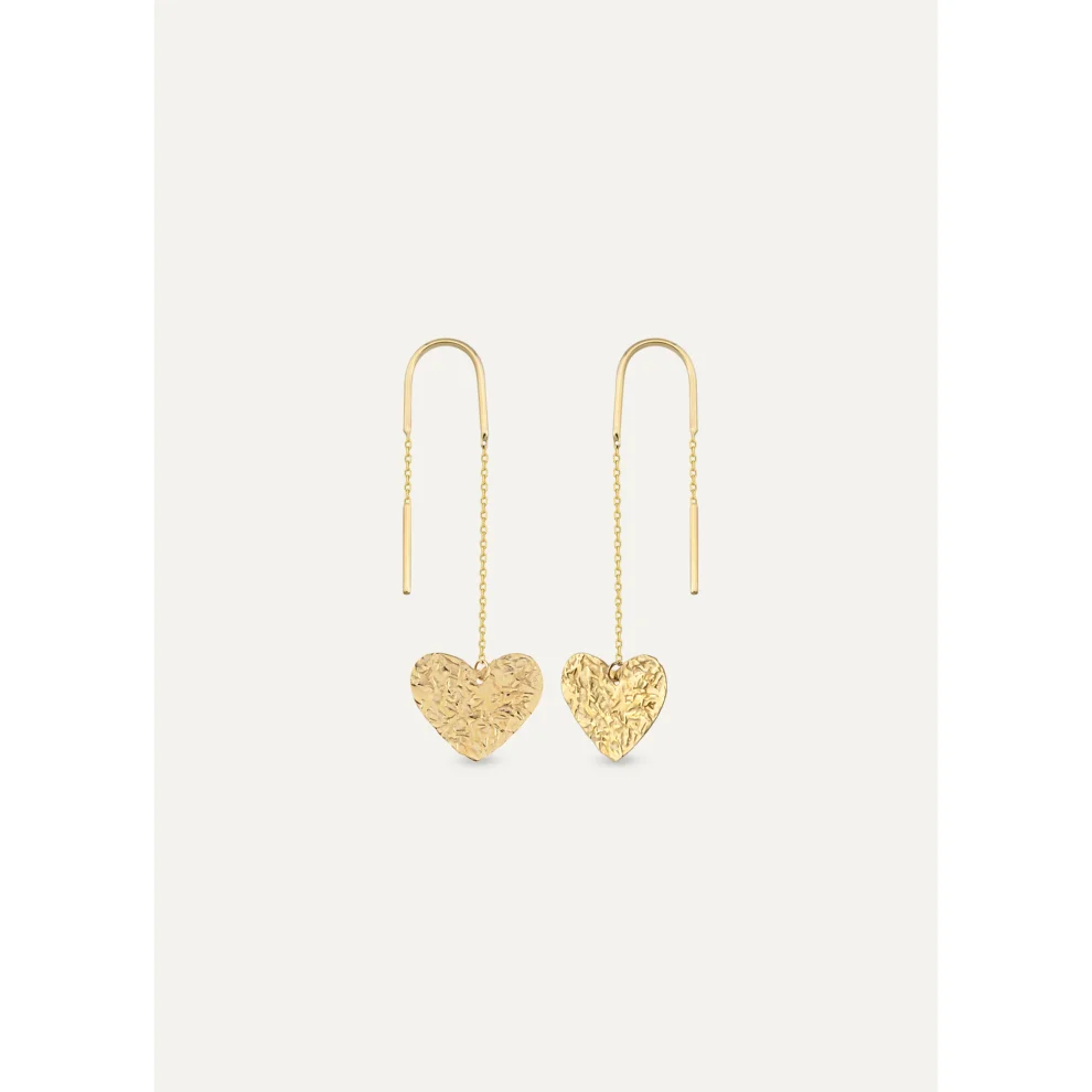 Orena Jewelry - 14k Solid Gold Dangle Heart Women's Earrings