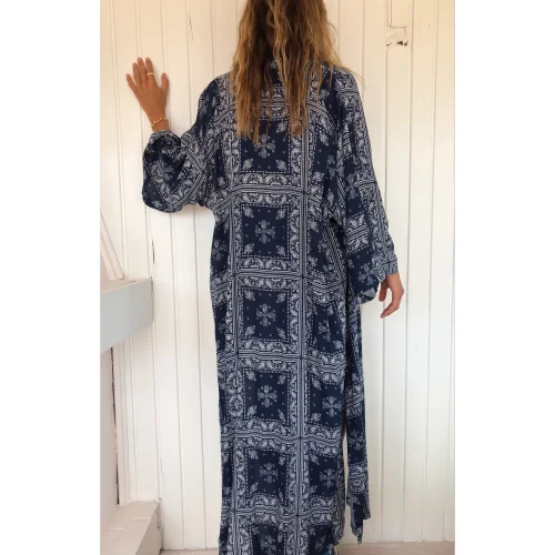 Hangout Design Store - Dark Blue Cotton Viscose Long Kimono