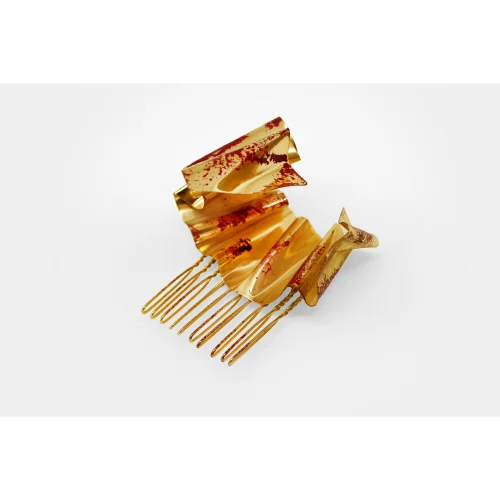 Kimi by Öykü Kaya - Dipinto Red C Shape Gold Plated Hair Accessory