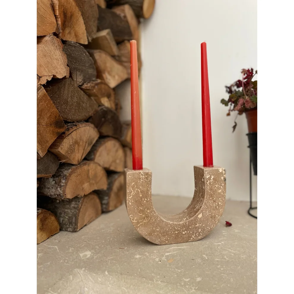 B My Stone - Travertine U Candle Holder