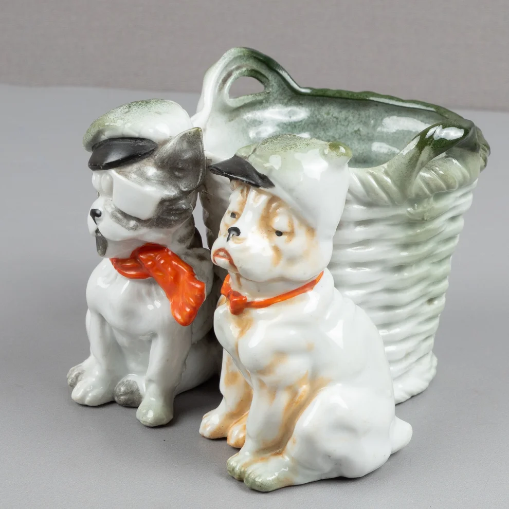 Gınni Dudu - Couple Bulldog Flower Pot-spoon Holder