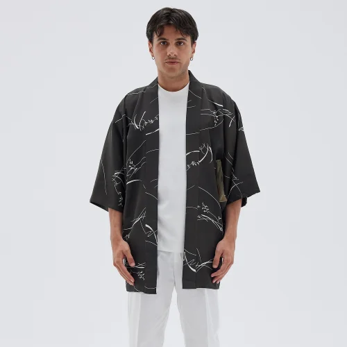 Matsuri - White Stripes Vintage İpek Kimono Ceket