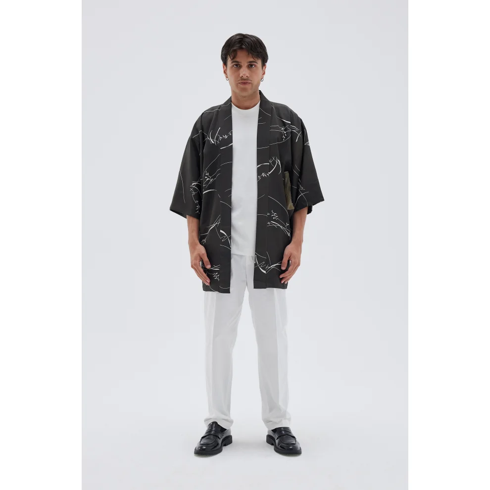 Matsuri - White Stripes Vintage İpek Kimono Ceket