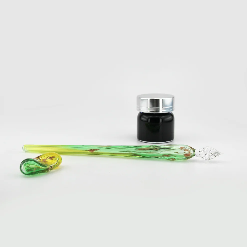 Hande Erbuk Glass - Glass Dip In Pen - Hollow Extra Light Handmade Glass Art Pen - Il
