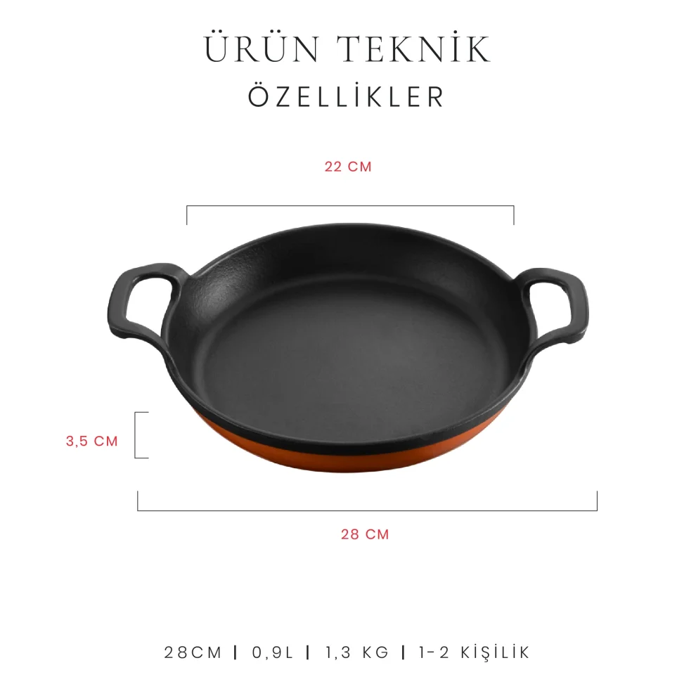 Voeux Kitchenware - Amusant Yuvarlak Döküm Sahan 22 Cm Turuncu Ve Ahşap Nihale