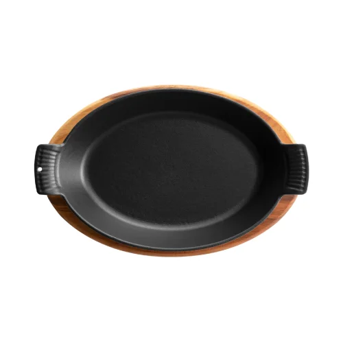 Voeux Kitchenware - Amusant Oval Döküm Sahan 20 Cm Turuncu Ve Ahşap Nihale