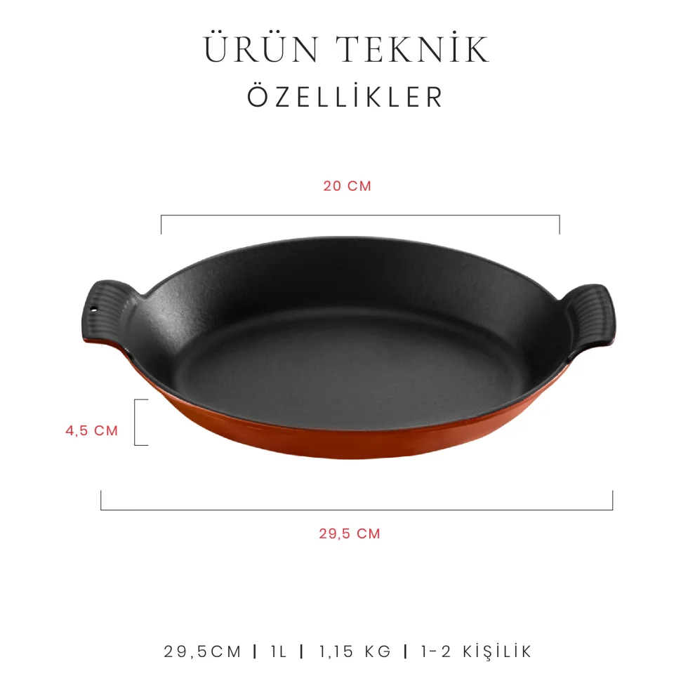 Voeux Kitchenware - Amusant Oval Döküm Sahan 20 Cm Turuncu Ve Ahşap Nihale